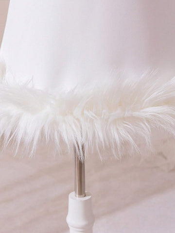 Young Girl Cute Feathers Hem Decorated A-Line Dress