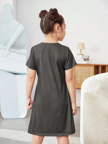 Young Girl Cute Pearls Beaded Detail Fishtail Faux Two Piece Summer T-Shirt Dress