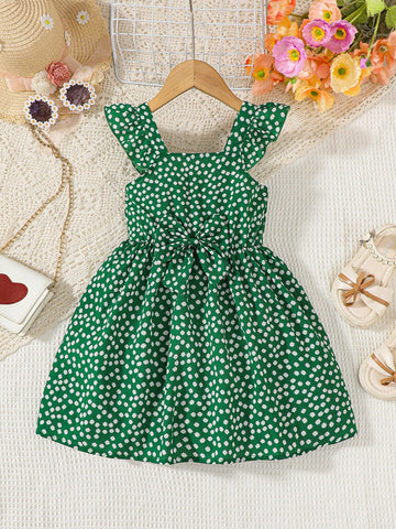 Young Girl Cute Polka Dot Print Ruffle Trim Cami Dress For Summer Party Gift