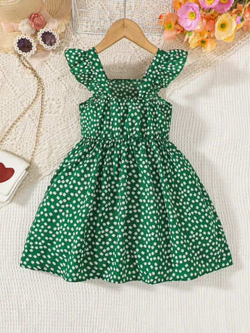 Young Girl Cute Polka Dot Print Ruffle Trim Cami Dress For Summer Party Gift