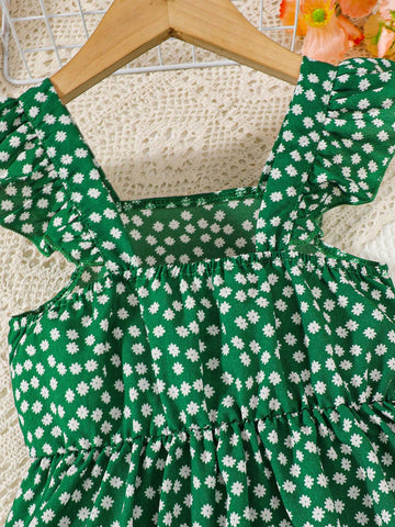 Young Girl Cute Polka Dot Print Ruffle Trim Cami Dress For Summer Party Gift