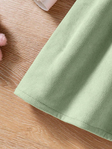 Young Girl Cute Polka Dot Rabbit Ear Decor Ruffle Hem Stand Collar Long Sleeve Dress, Autumn/Winter New Arrival