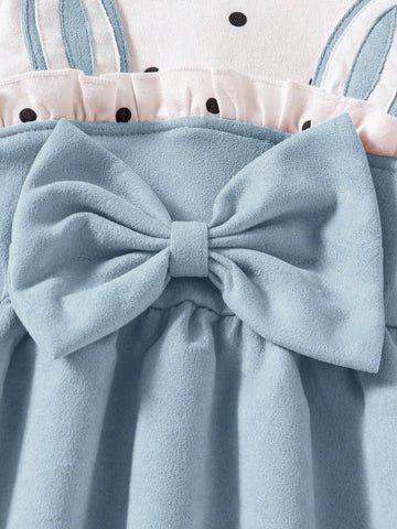 Young Girl' Cute Polka Dot & Rabbit Ear Design Ruffled Collar Long Sleeve Dress, Autumn/Winter New