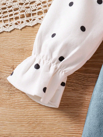 Young Girl' Cute Polka Dot & Rabbit Ear Design Ruffled Collar Long Sleeve Dress, Autumn/Winter New