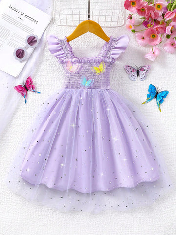 Young Girl' Cute Sleeveless Star Mesh Summer Dress