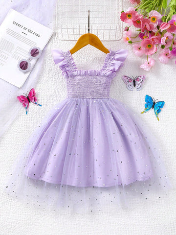 Young Girl' Cute Sleeveless Star Mesh Summer Dress