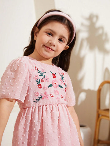 Young Girl Cute Vacation Gorgeous Elegant Embroidered Floral Maxi Dress In Countryside Style