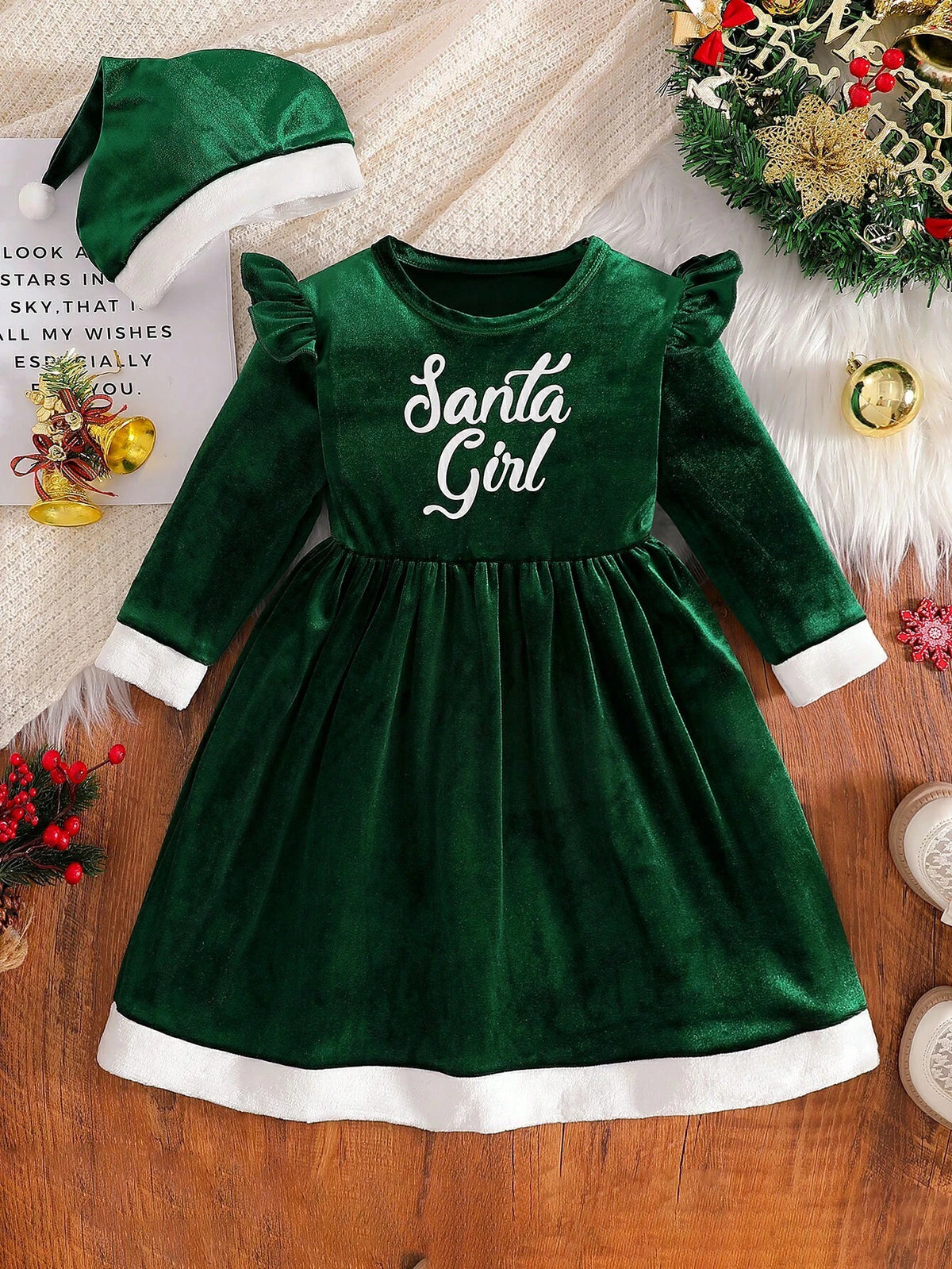 Young Girl Cute Velvet Christmas Dress