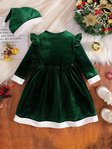 Young Girl Cute Velvet Christmas Dress