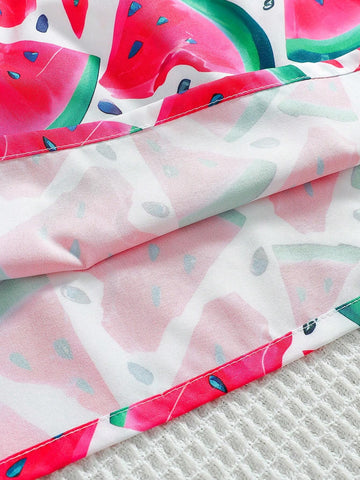 Young Girl Cute Watermelon Pattern Dress With Hat, Summer Fashion Korean Style