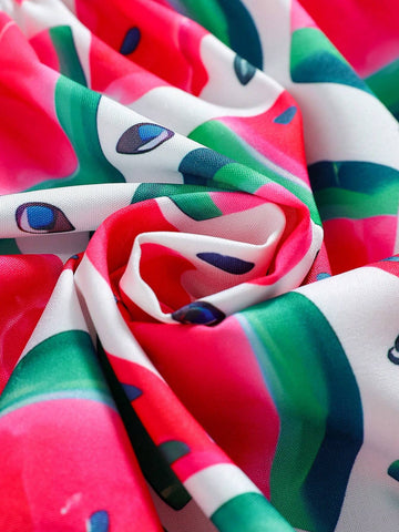 Young Girl Cute Watermelon Pattern Dress With Hat, Summer Fashion Korean Style