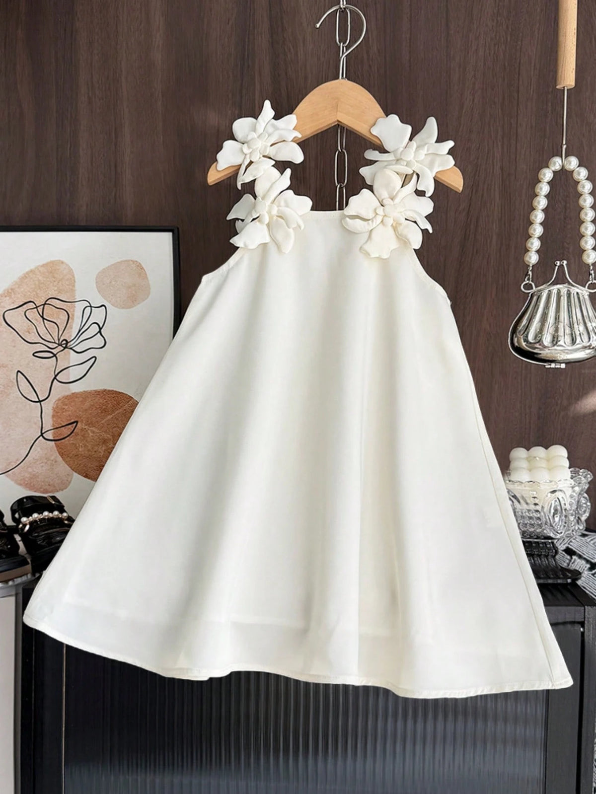 Young Girl Cute Woven Fabric Plain Cami Dress For Summer