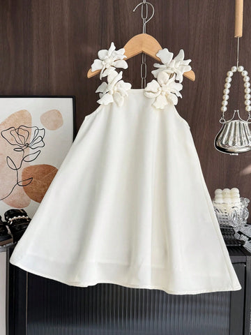 Young Girl Cute Woven Fabric Plain Cami Dress For Summer