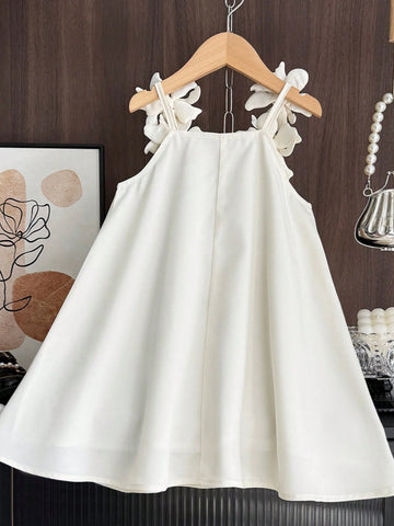 Young Girl Cute Woven Fabric Plain Cami Dress For Summer