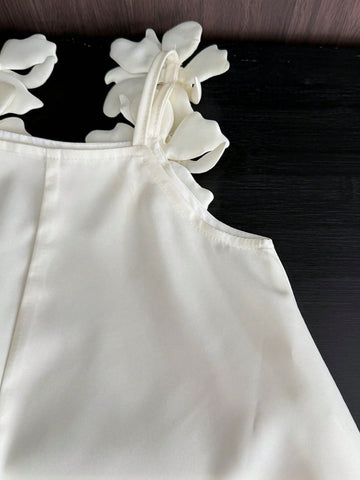 Young Girl Cute Woven Fabric Plain Cami Dress For Summer