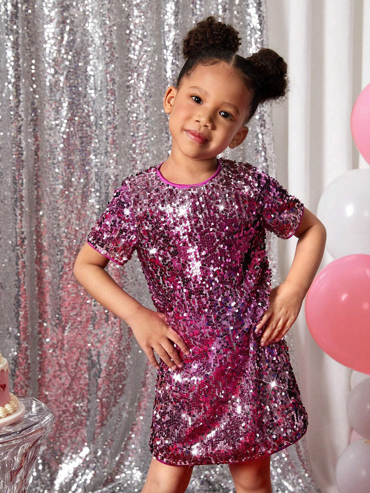 Young Girl Cute & Gradient Faux Pearl Embellished Round Neck Dress, Suitable For Wedding Season