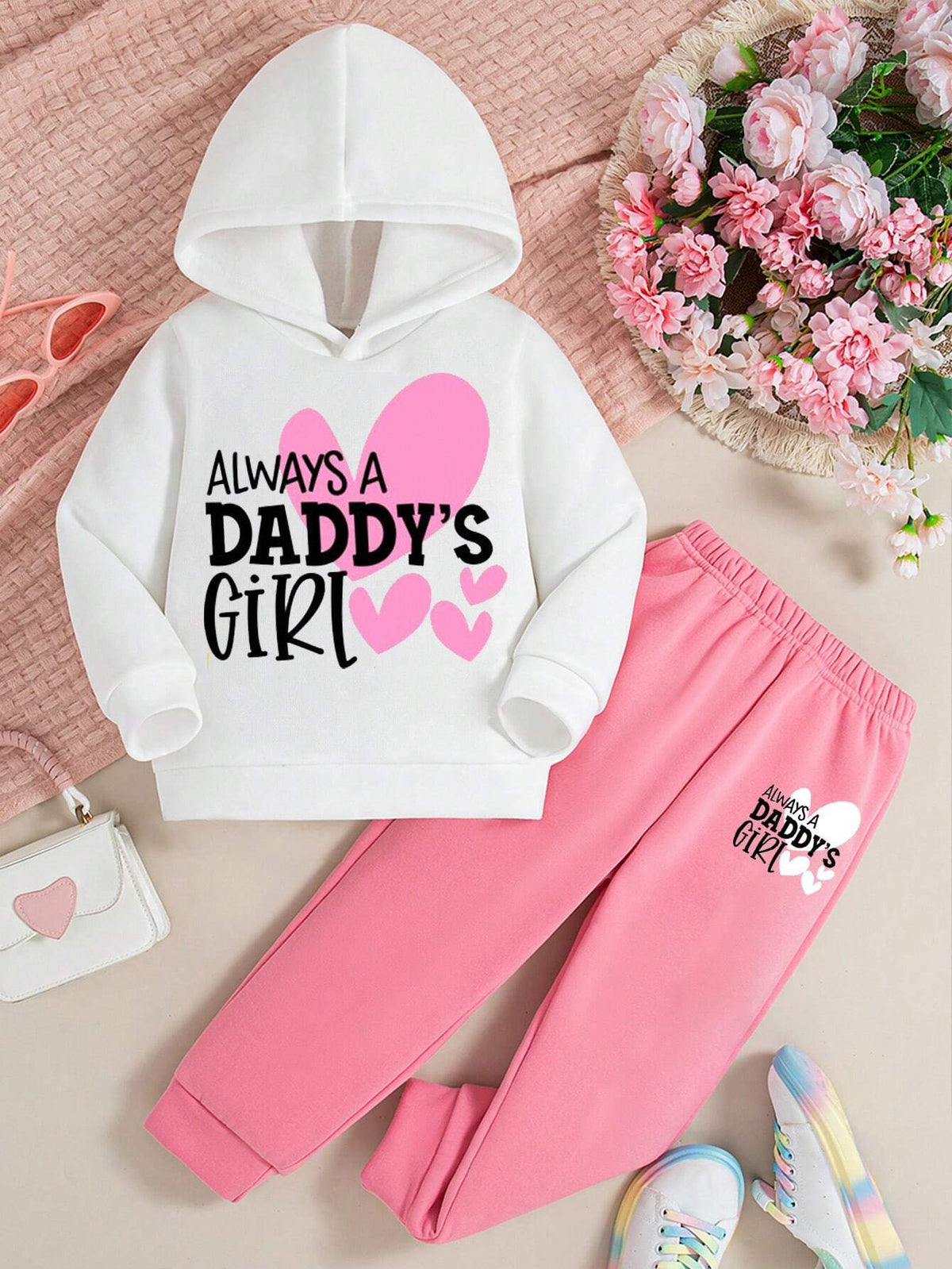 Young Girl "Daddy's Girls" Printed Fleece Hoodie And Casual Outfit Set