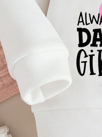 Young Girl "Daddy's Girls" Printed Fleece Hoodie And Casual Outfit Set