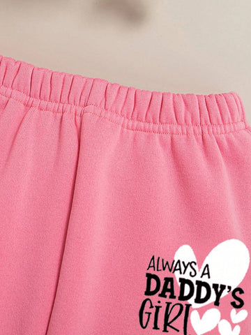 Young Girl "Daddy's Girls" Printed Fleece Hoodie And Casual Outfit Set