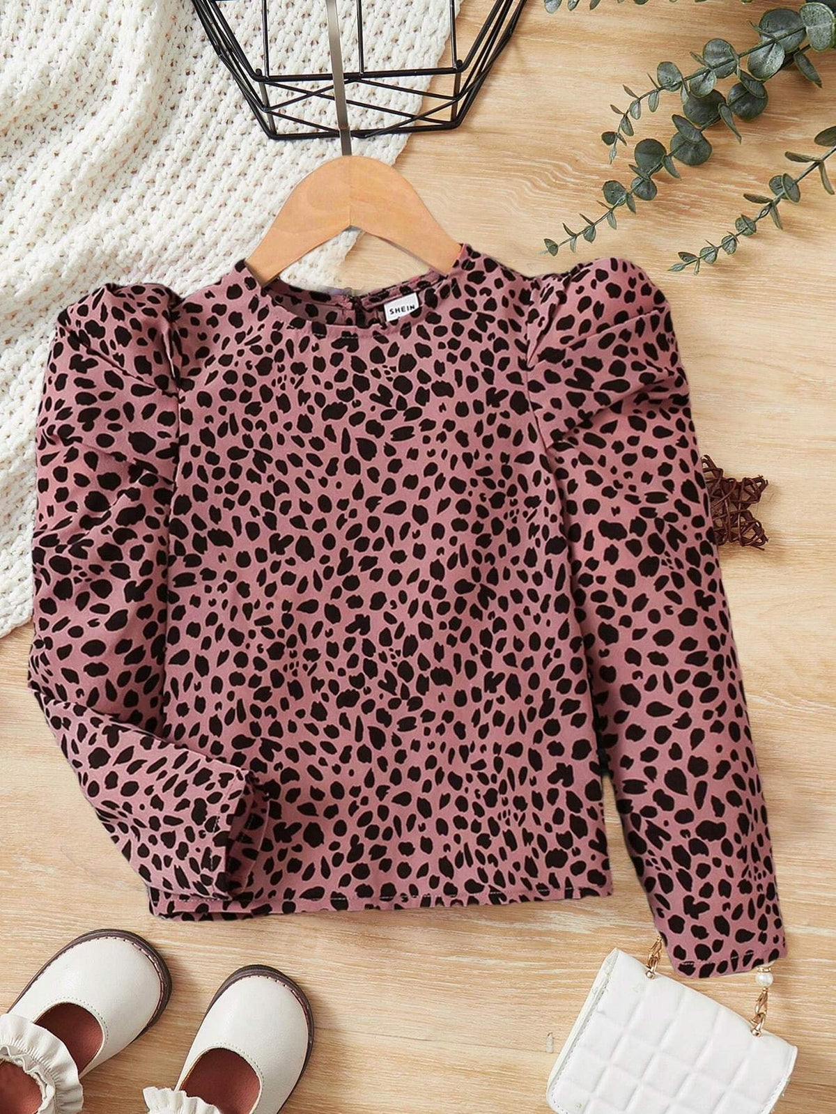 Young Girl Dalmatian Print Polka Dot Print Gigot Sleeve Blouse,Great For Casual & Daily Wear & School Daily In Summer & Autumn,Frenchy ,Mom And Daughter & Sisters Matching