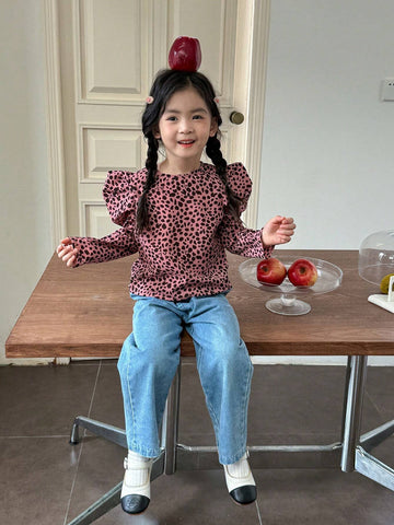 Young Girl Dalmatian Print Polka Dot Print Gigot Sleeve Blouse,Great For Casual & Daily Wear & School Daily In Summer & Autumn,Frenchy ,Mom And Daughter & Sisters Matching