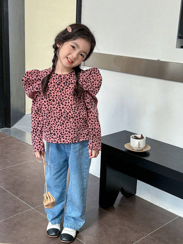 Young Girl Dalmatian Print Polka Dot Print Gigot Sleeve Blouse,Great For Casual & Daily Wear & School Daily In Summer & Autumn,Frenchy ,Mom And Daughter & Sisters Matching