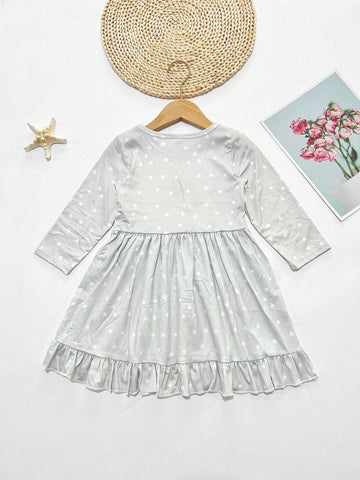 Young Girl Digital Print Nativity Scene Christmas Casual Long Sleeve Dress