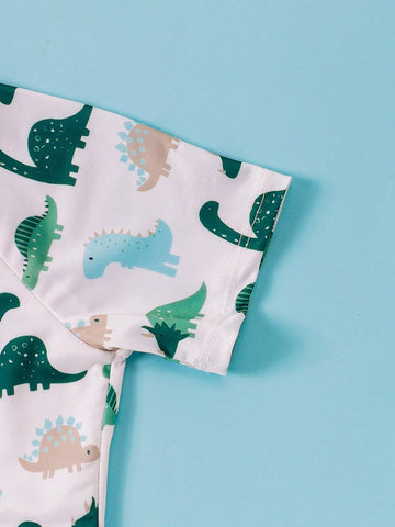 Young Girl Dinosaur Print One Piece Swimsuit With Swim Cap
