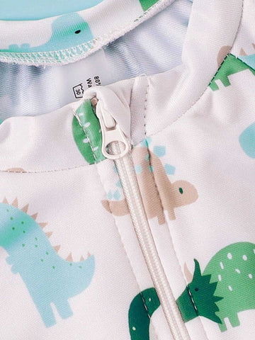 Young Girl Dinosaur Print One Piece Swimsuit With Swim Cap