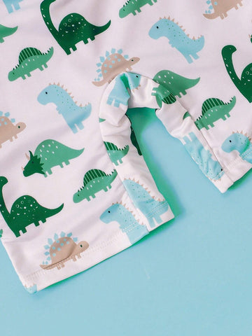 Young Girl Dinosaur Print One Piece Swimsuit With Swim Cap