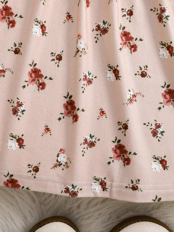 Young Girl Ditsy Floral Collared Casual Dress, Spring/Autumn