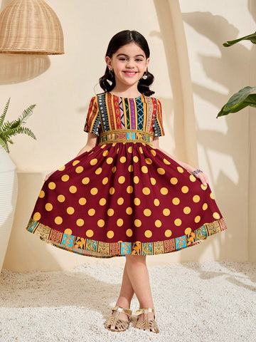 Young Girl Ditsy Floral Fitted Casual Round Neck Dress