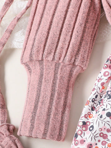 Young Girl Ditsy Floral Peplum Long Sleeve Cute Dress & Cute Crossbody Bag, Autumn/Winter