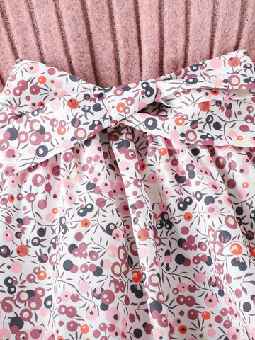 Young Girl Ditsy Floral Peplum Long Sleeve Cute Dress & Cute Crossbody Bag, Autumn/Winter