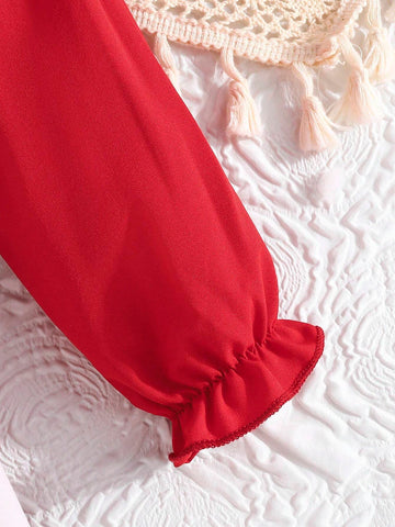 Young Girl Ditsy Floral Ruffle Collar Long Sleeve Thin Valentine's Day Dress
