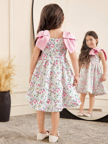 Young Girl Ditsy Floral Sleeveless Pleated Swing Dress