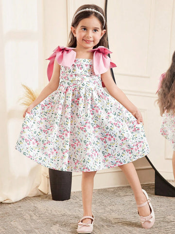 Young Girl Ditsy Floral Sleeveless Pleated Swing Dress