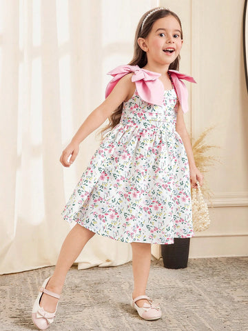 Young Girl Ditsy Floral Sleeveless Pleated Swing Dress