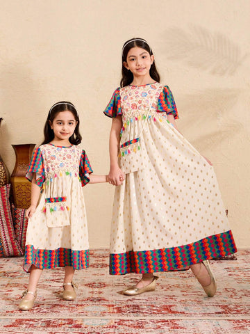 Young Girl Ditsy Floral Slim Fit Casual Round Neck Dress