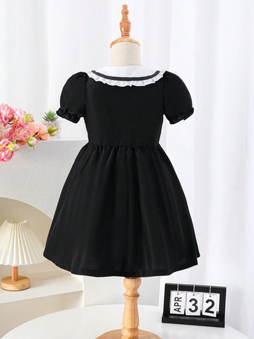 Young Girl Doll Collar Bubble Sleeve Dress