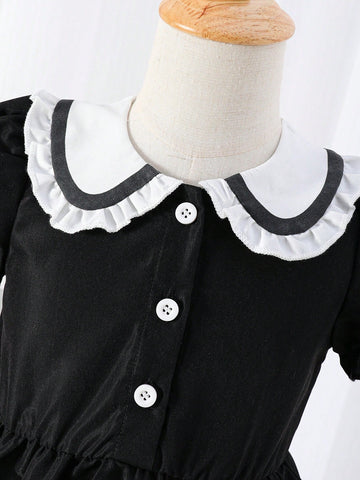 Young Girl Doll Collar Bubble Sleeve Dress
