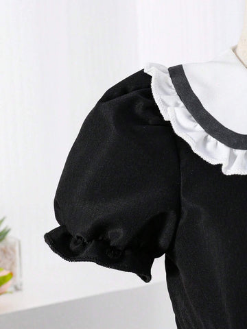 Young Girl Doll Collar Bubble Sleeve Dress