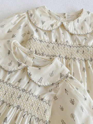 Young Girl Doll Collar Printed Spring Summer Dress