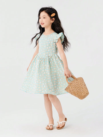 Young Girl Dress Children's Flying Sleeve Princess Dress, Summer 2024 New Style Girls' Fashionable Summer Dress