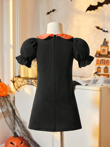 Young Girl Dress, The Dress Features A Classic Black Color Scheme, Which Is Elegant And Versatile
