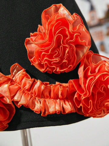 Young Girl Dress, The Dress Features A Classic Black Color Scheme, Which Is Elegant And Versatile