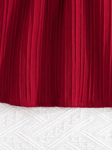 Young Girl' Dress With Bow Decor, Bell Sleeves, Round Neck, For Spring & Autumn