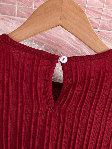 Young Girl' Dress With Bow Decor, Bell Sleeves, Round Neck, For Spring & Autumn