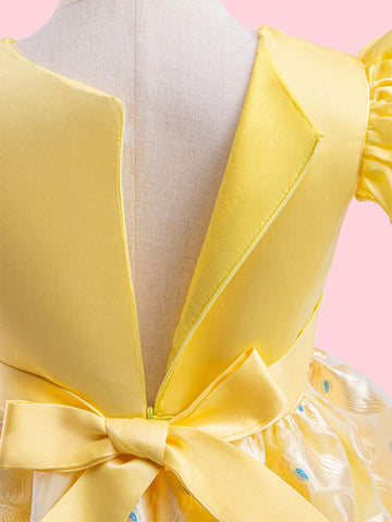 Young Girl Dress With Butterfly Embroidery And Flare Sleeves, Party Dress'