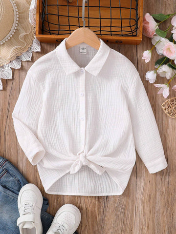 Young Girl Drop Shoulder Solid Longline Shirt Summer / Fall Blouse Tops Vacation Clothes,Great For Casual & Daily Wear & School Daily